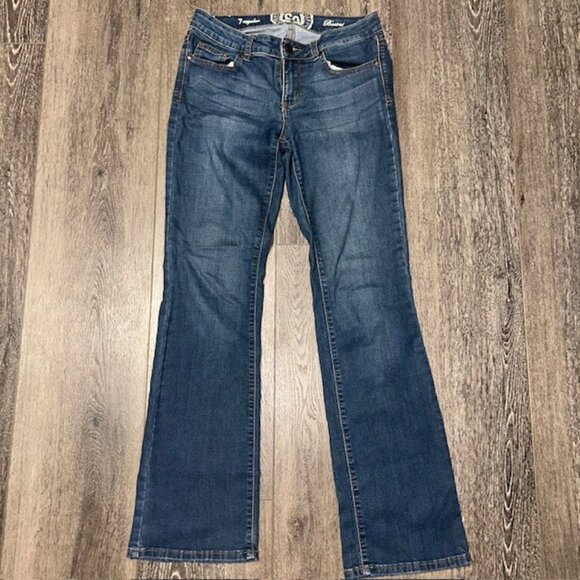 So Womens Jeans 7 Blue Boot Cut Low Rise Denim Pants Stretch 30x32 - Picture 1 of 5
